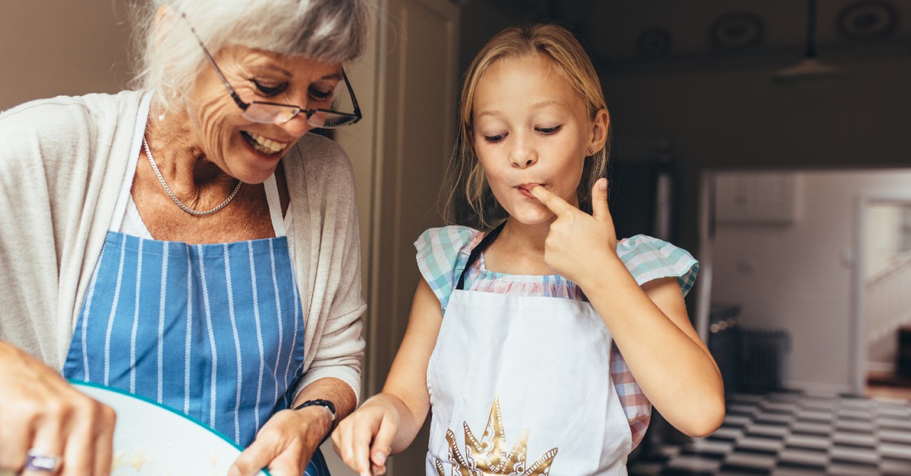 grandma baking with granddaughter