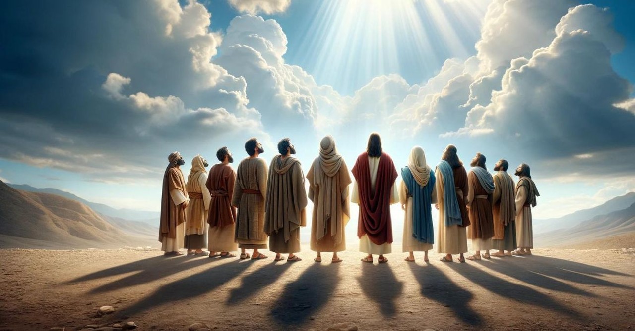 Ascension day, apostles looking up at sky